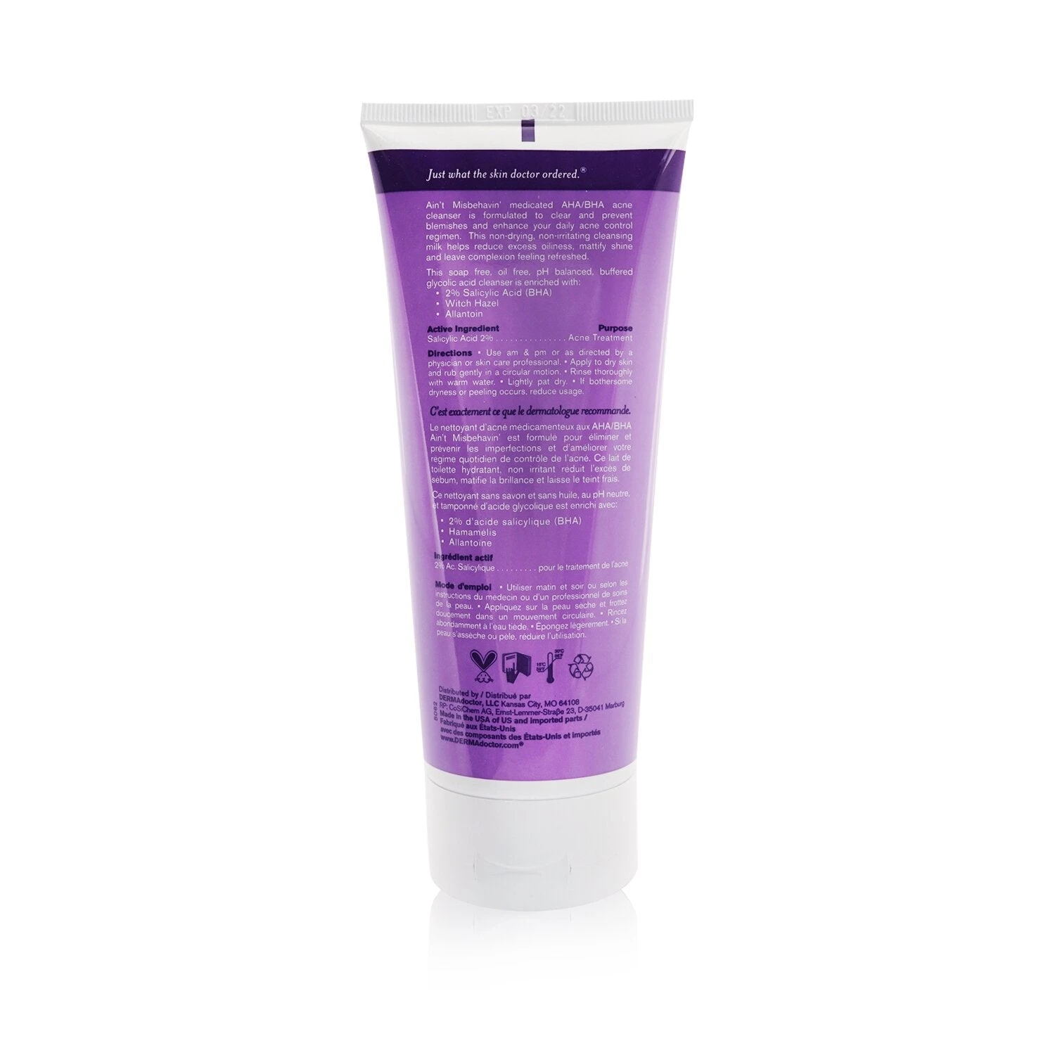 DERMAdoctor Ain't Misbehavin' Medicated AHA/BHA Acne Cleanser - For Oily, Blemish-Prone Or Combination Skin (Exp. Date: 03/2022) 210ml/7oz 3 DERMAdoctor Ain't Misbehavin' Medicated AHA/BHA Acne Cleanser - For Oily, Blemish-Prone Or Combination Skin (Exp. Date: 03/2022) 210ml/7oz - Image 3